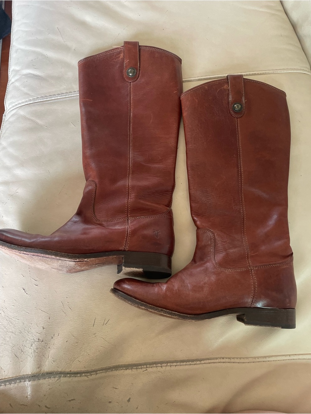 Frye Melissa Pull On Brown Leather Knee-High Riding Boots - Size 8B